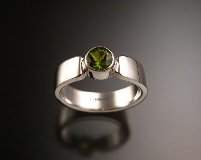 Peridot Sterling Silver handmade heavy rectangular band ring with bezel set stone ring made to order in your size