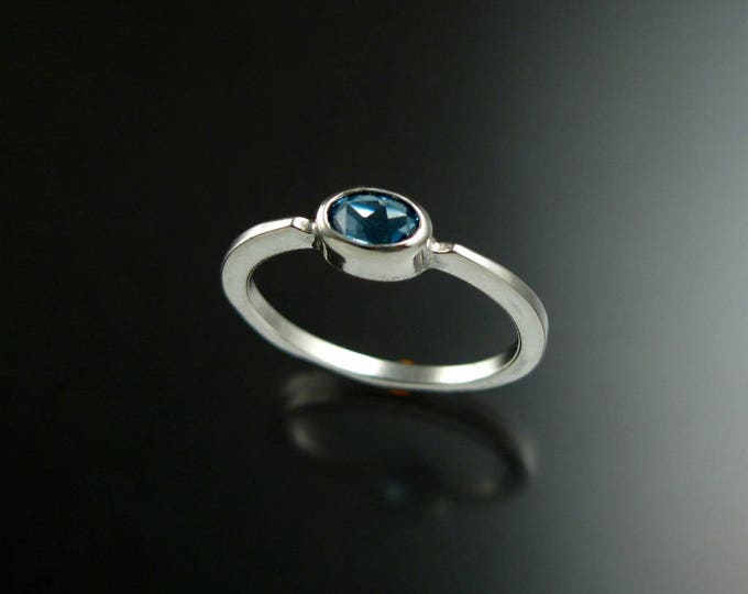 Blue Topaz 4x6mm oval stone ring 14k white Gold stacking ring Made to order in your size