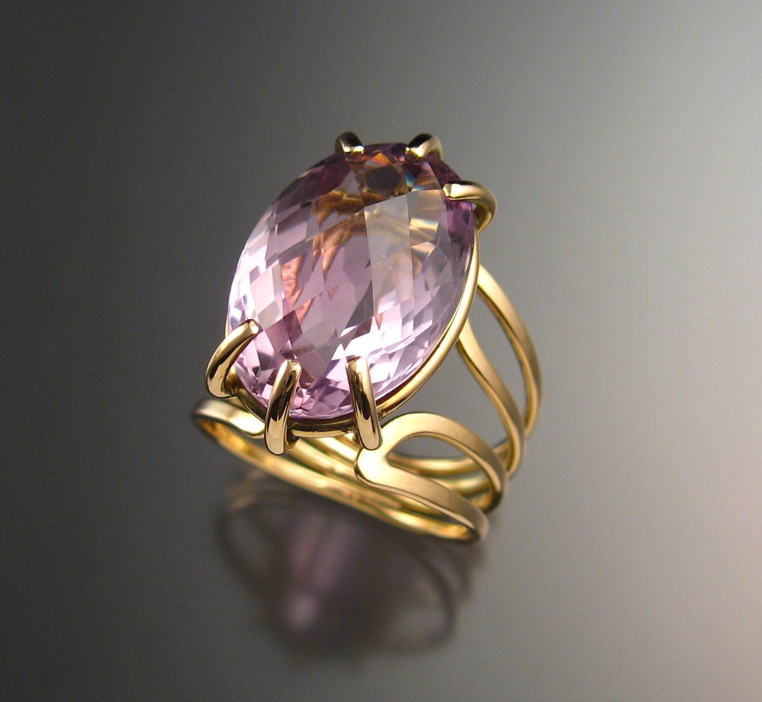 Amethyst ring 14k Gold Natural Amethyst Large stone Ring size Etsy