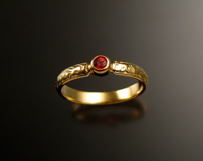 Orange Sapphire Wedding ring 14k Yellow Gold Victorian bezel set Padparadscha ring made to order in your size