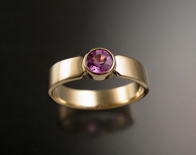Pink Sapphire Wedding ring 14k Yellow Gold Pink Diamond substitute bezel set stone Engagement ring made to order in your size