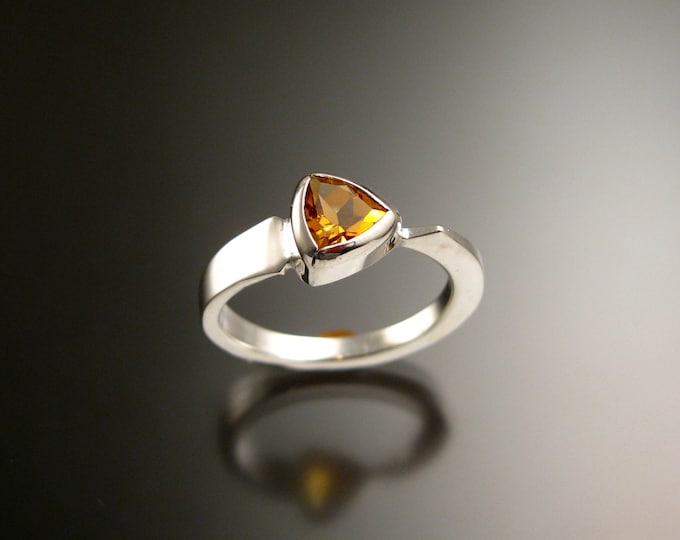 Citrine triangle ring Sterling Silver bezel set Stone Asymmetrical setting made to order in your Size