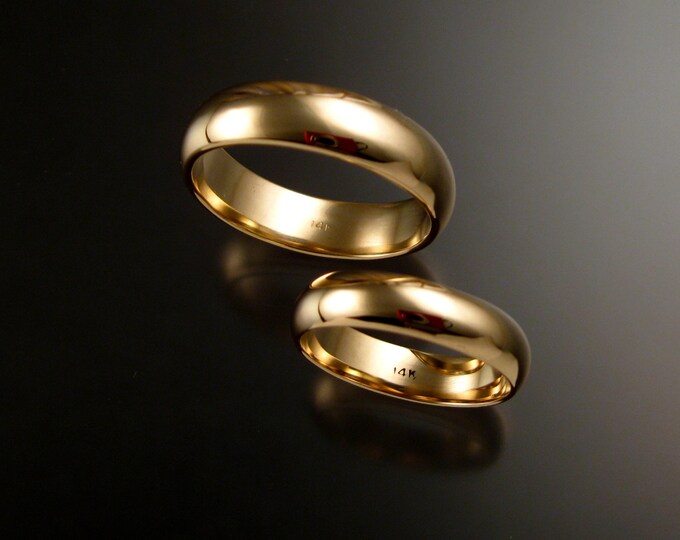 Yellow Gold Traditional Wedding bands 14k Gold His and Hers two ring set bright finish half round rings made to order in your size