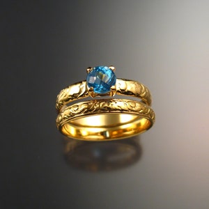 Blue Topaz Wedding set 14k Yellow Gold ring made to order in your size 画像 2