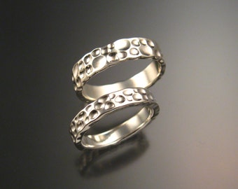 Sterling Silver Moonscape Wedding band set His and Hers Unique Handmade Luna rings