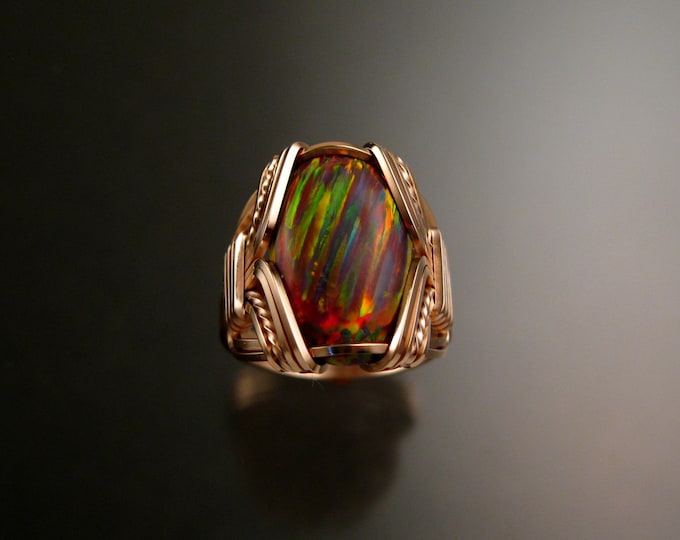 Orange Lab created Opal ring 14k Rose Gold-filled Made to order in your size
