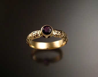 Sapphire Raspberry red Wedding ring 14k yellow Gold Victorian bezel set Ruby substitute ring made to order in your size