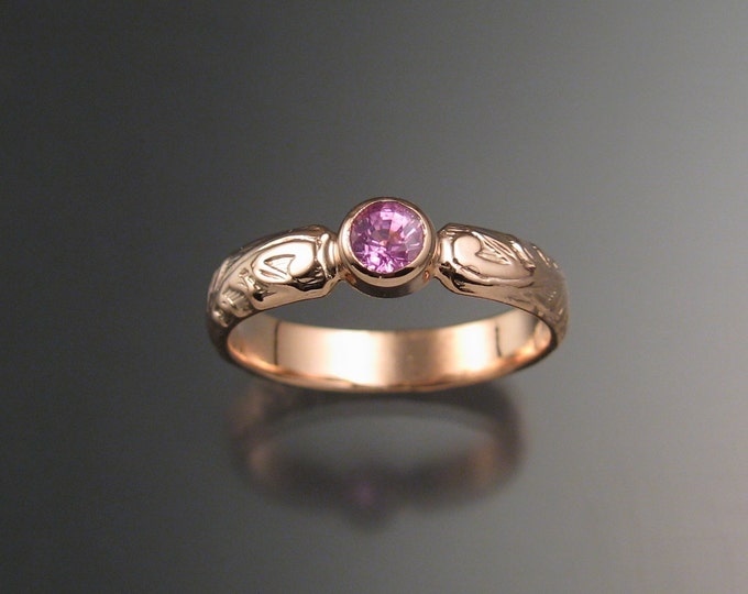 Pink Sapphire Wedding ring 14k rose Gold Victorian bezel set pink Diamond substitute ring made to order in your size