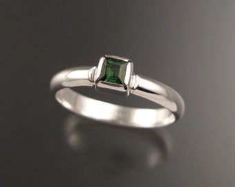 Green Tourmaline ring Sterling silver made to order in your Size