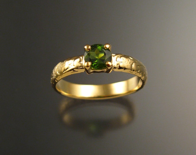 Green Tourmaline Wedding ring 14k Yellow Gold Emerald substitute ring made to order in your size