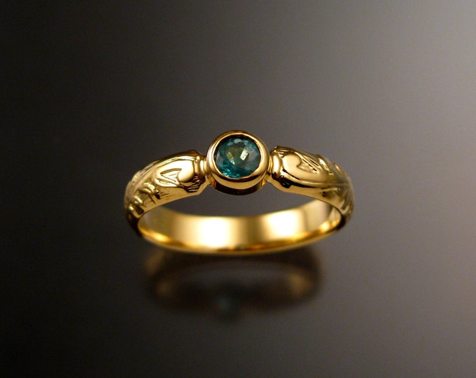 Emerald Wedding ring 14k Yellow Gold Victorian floral pattern with bezel set stone made to order in your size