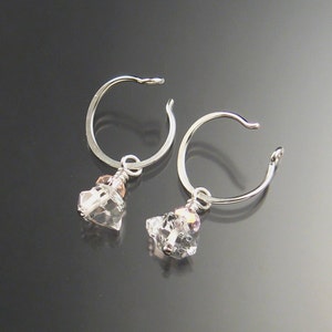 Natural Quartz Crystal Birthstone Hoop Earrings October birthstone pink Hoops in Sterling silver image 2