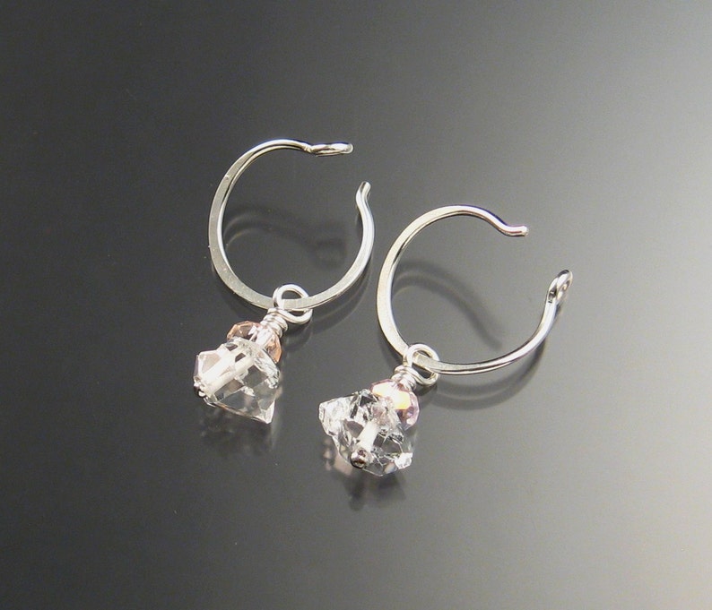Natural Quartz Crystal Birthstone Hoop Earrings October birthstone pink Hoops in Sterling silver image 2