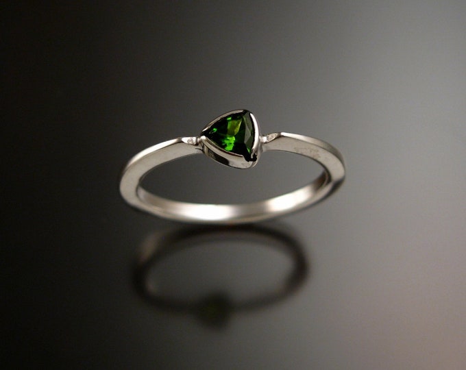 Stackable Chrome Diopside triangle ring 14k white Gold stacking Emerald substitute ring Made to order in your size