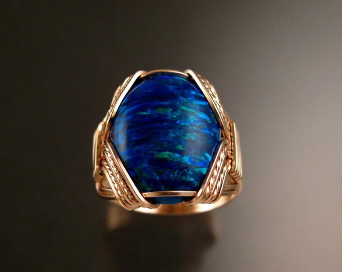 Deep Blue Lab created Opal ring 14k Rose Gold-filled Large size ring Made to order in your size