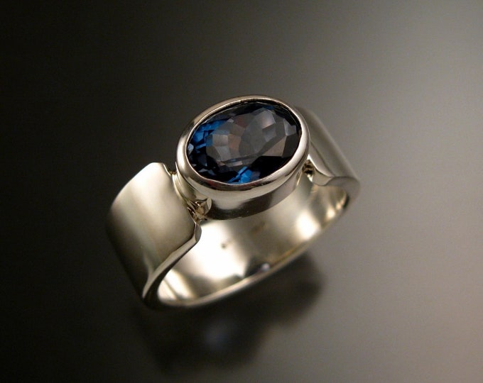 London Blue Topaz 8x10mm Oval stone deep blue Sterling silver Sapphire substitute ring made to order in your sizesize