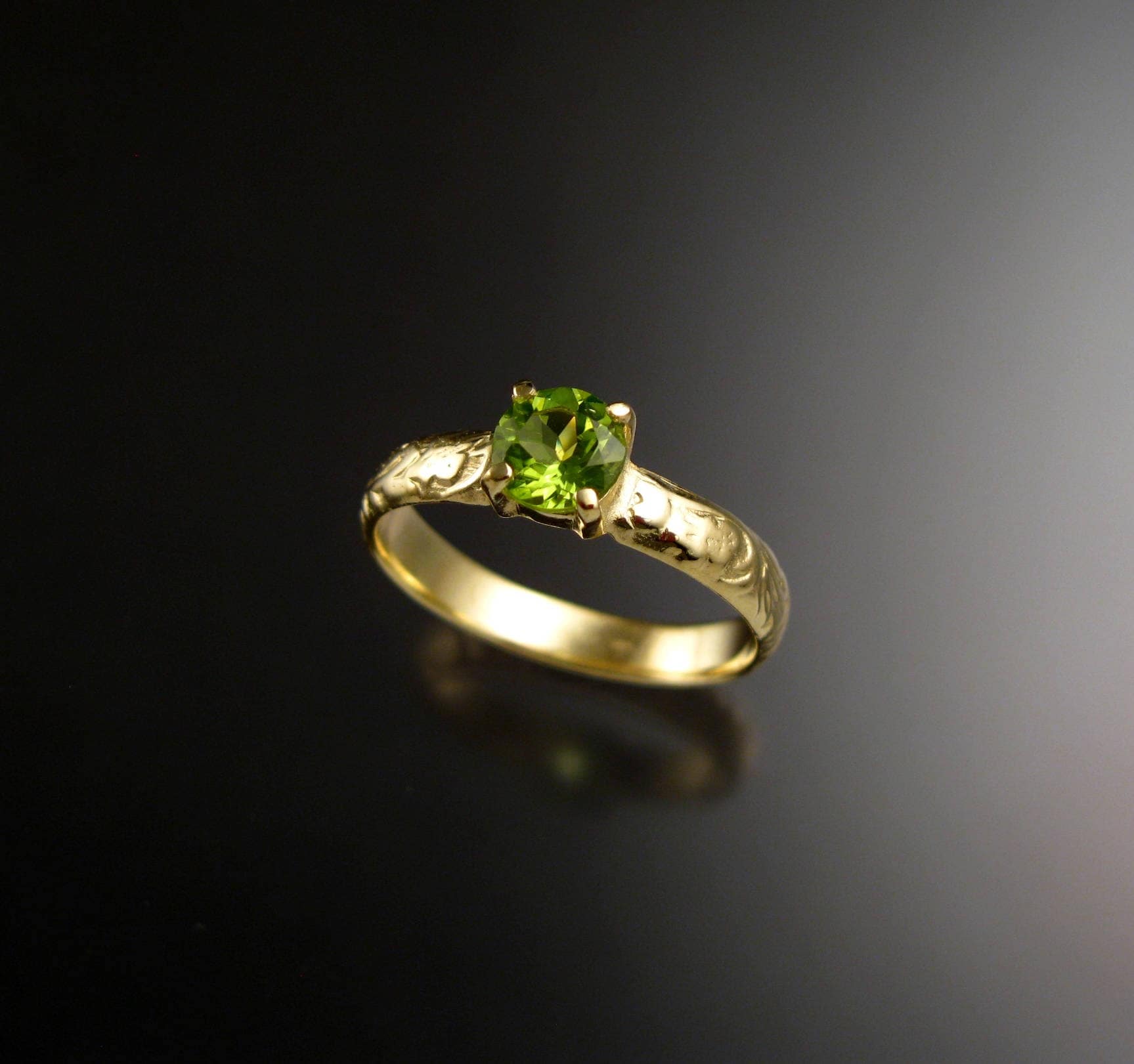 Peridot Wedding ring 14k Green Gold Victorian Floral