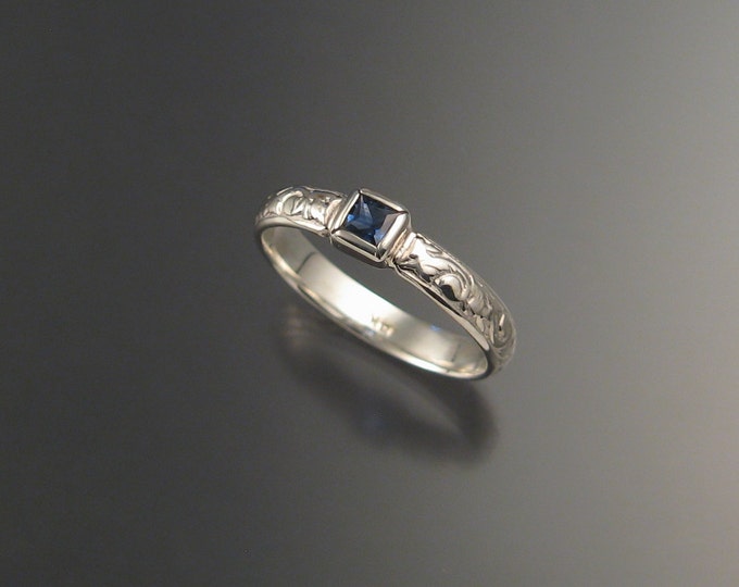 Sapphire Square cut Cornflower blue Natural Wedding Engagement ring Sterling Silver Victorian bezel set  ring made to order in your size