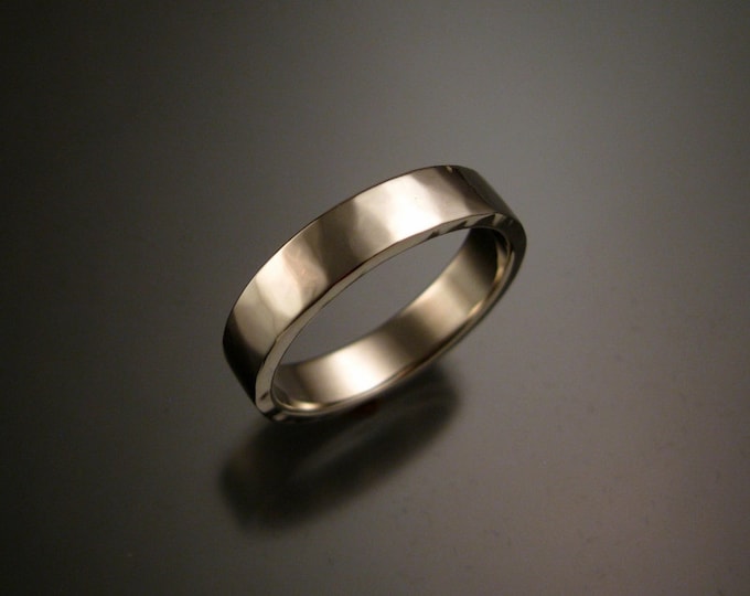 14k White Gold 1.5 x 4 mm rectangular comfortable fit hammered and buffed Wedding band Handmade to order in your size ring band