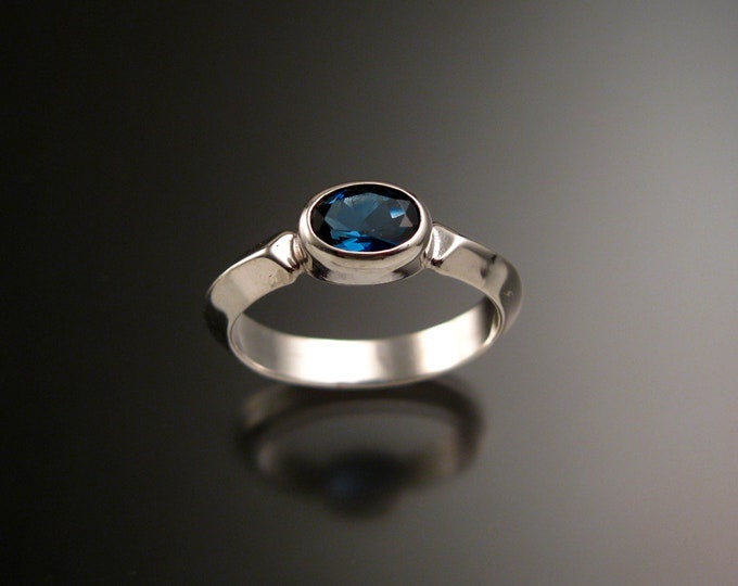 London Blue Topaz Sterling Silver handmade triangular band ring with bezel set east west stone stacking ring made to order in your size