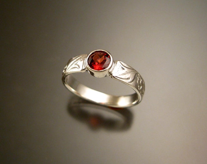 Garnet round Wedding ring Victorian Sterling Silver bezel set stone made to order in your size