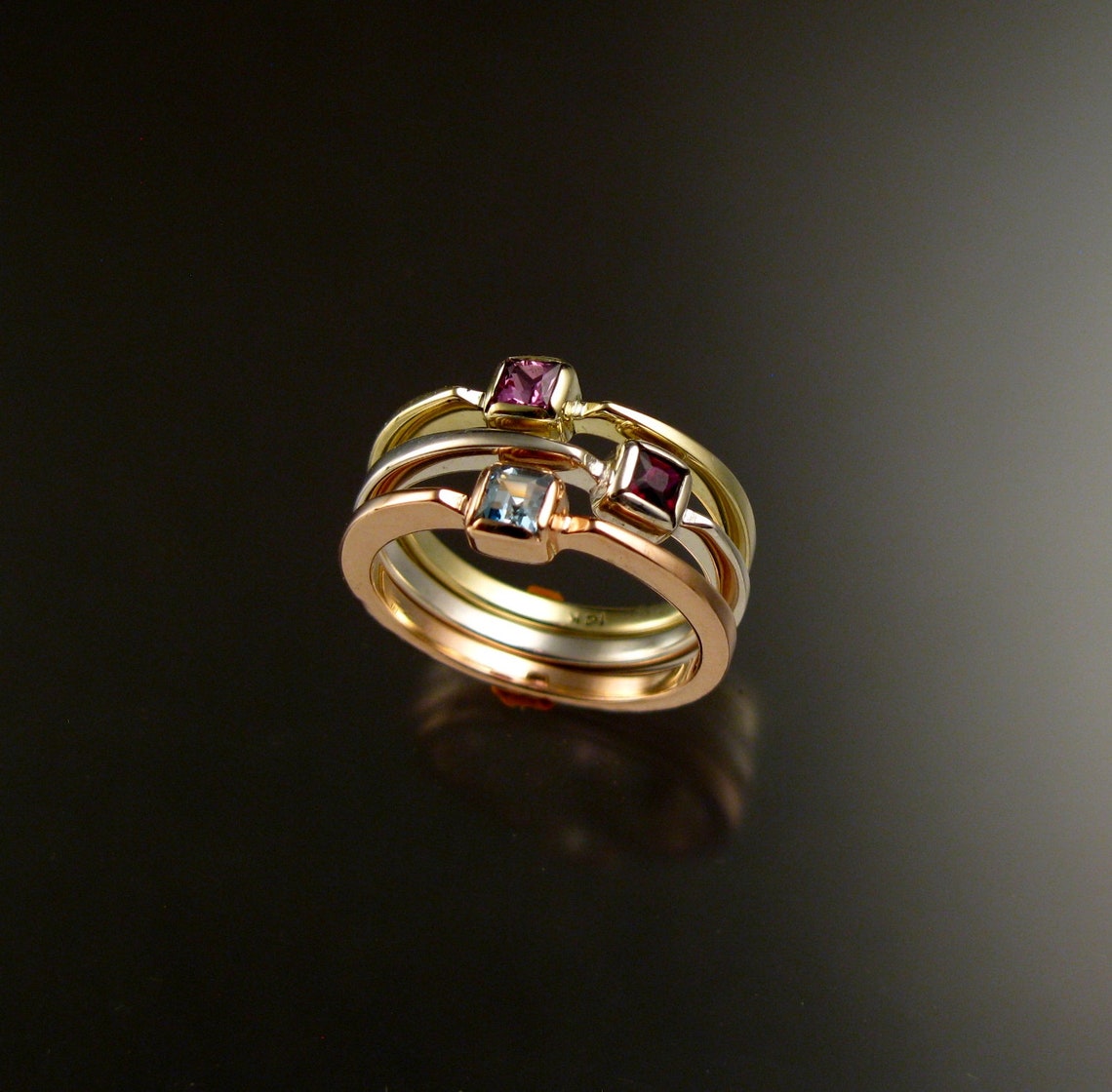 Stackable Mothers Rings Examples Stackable Mothers Ring Set of Three 14k Yellow, White, and Rose Gold ...