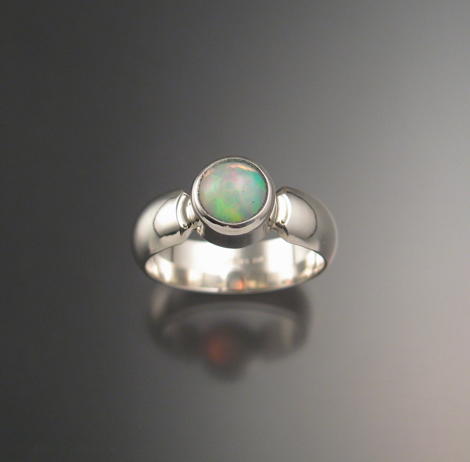 Opal Ring with wide low dome smooth band handmade in your size