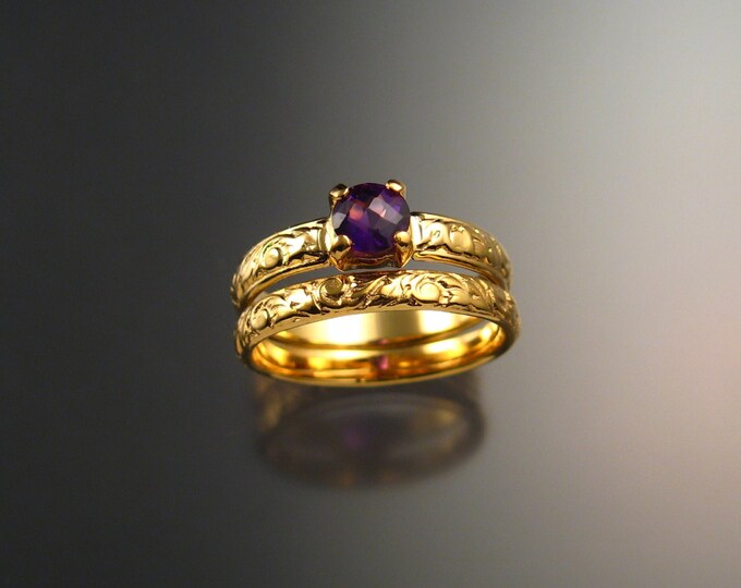 Amethyst Wedding ring set 14k Yellow White or Rose Gold made to order in your size