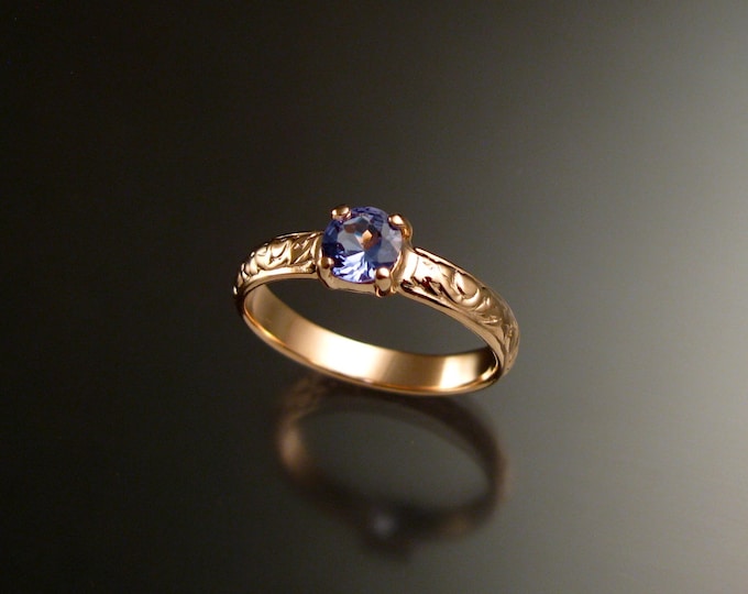 Tanzanite 14k Rose Gold Victorian floral pattern wedding ring engagement ring Made to order in your size