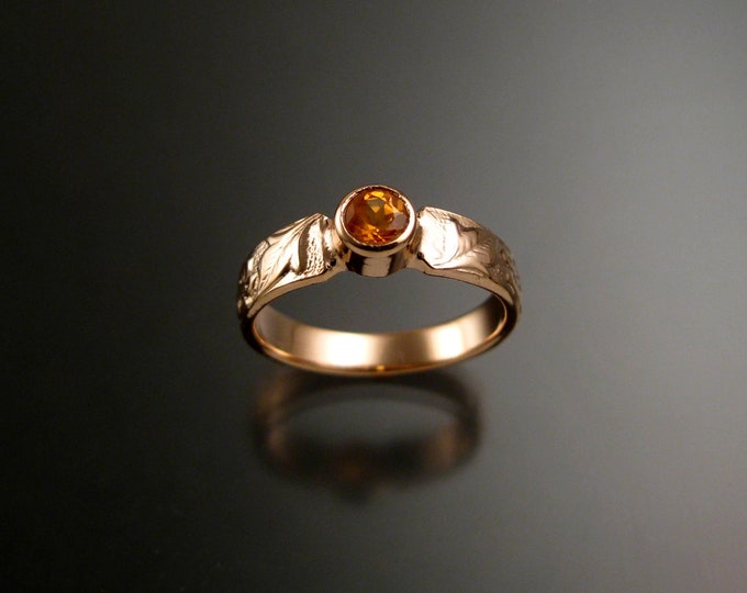 Orange Garnet 14k Rose Gold Victorian flower and vine pattern bezel set stone Mandarin Garnet ring made to order in your size