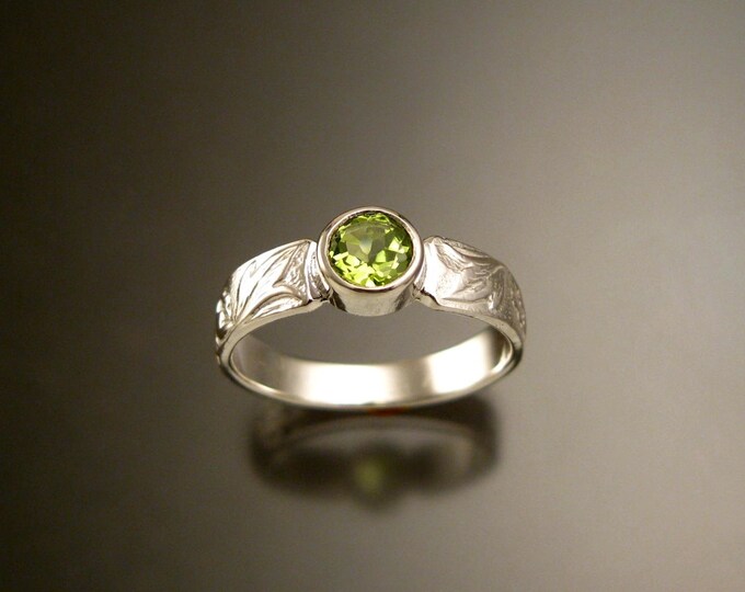 Peridot Sterling Silver Victorian flower and vine pattern bezel set ring made to order in your size
