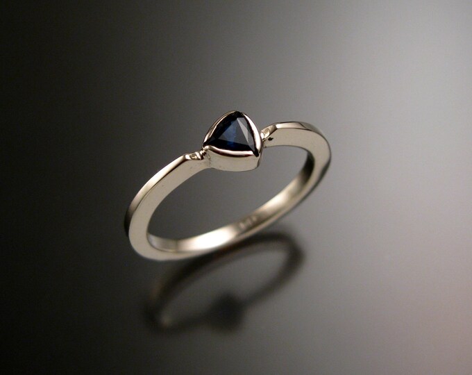Sapphire stackable  triangle ring 14k white Gold stacking ring Made to order in your size