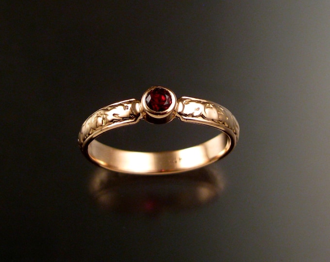 Spinel Natural Ruby red Wedding ring 14k rose Gold Victorian bezel set stone wedding ring made to order in your size