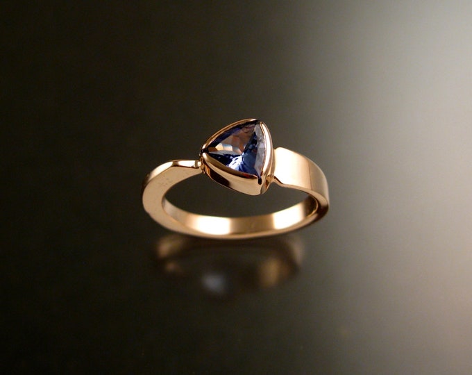 Tanzanite triangle ring 14k Rose Gold bezel set Stone Asymmetrical setting made to order in your Size