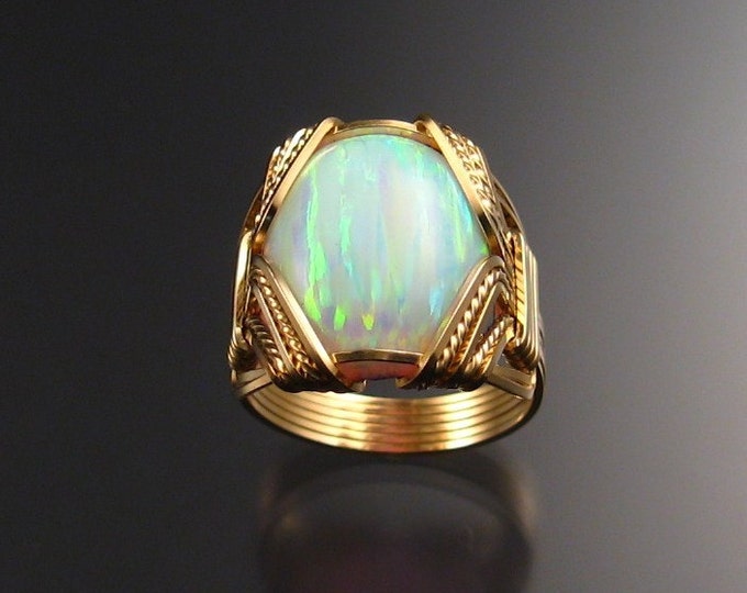 Lab created Opal ring 14k Gold-filled Wire wrapped ring handmade in your size