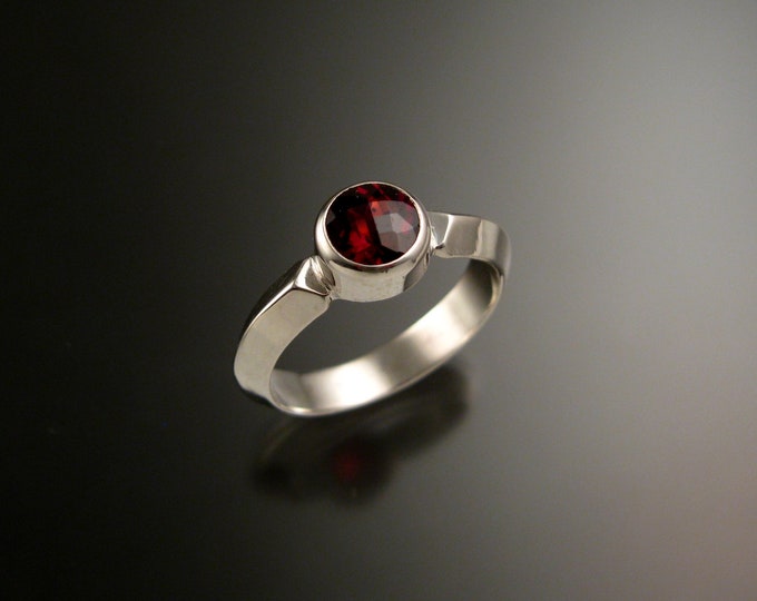 Garnet ring 14k white Gold Triangular band Made to order in your size