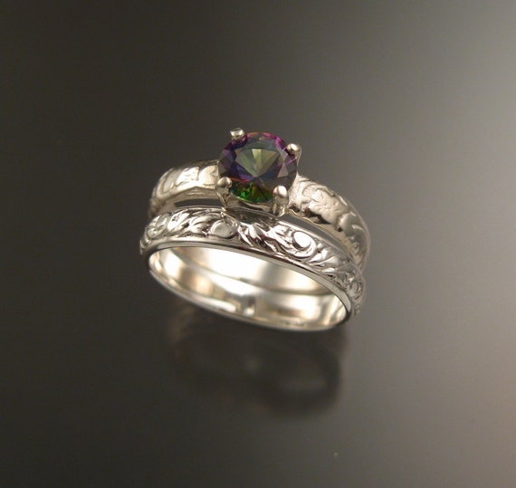 Mystic Topaz Wedding Set Sterling Silver Rings Made to Order in