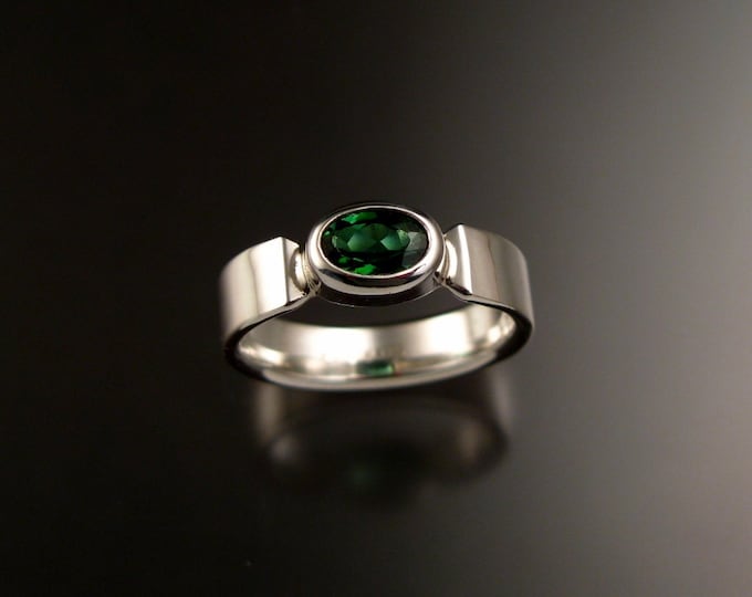 Green Tourmaline Ring oval cut Sterling Silver Emerald Substitute ring made to order in your size