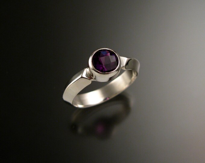 Amethyst ring 14k white Gold Triangular band Made to order in your size