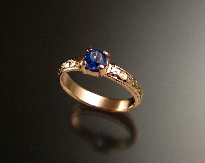 Kyanite 14k Rose Gold Victorian floral pattern wedding ring Blue Sapphire substitute engagement ring Made to order in your size