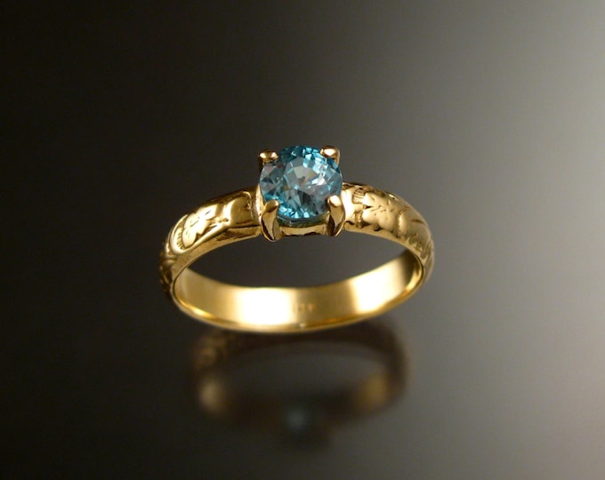 Blue Zircon 5.5mm round Wedding ring 14k Yellow Gold blue Diamond substitute ring made to order in your size