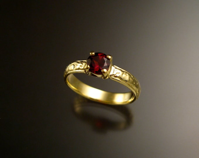 Garnet 14k Green Gold Victorian floral pattern wedding ring engagement ring Made to order in your size