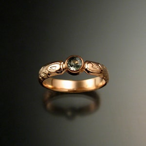 Green Sapphire Wedding ring 14k rose Gold Victorian bezel set Green Diamond substitute ring made to order in your size