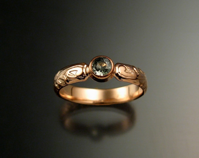 Green Sapphire Wedding ring 14k rose Gold Victorian bezel set Green Diamond substitute ring made to order in your size