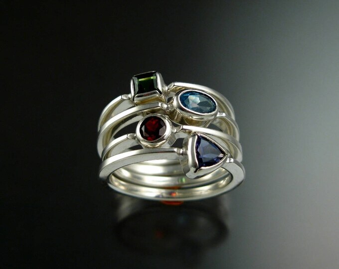 Stackable Mothers Birthstone ring set of Four 14k white Gold birthstone stacking rings Made to order in your size