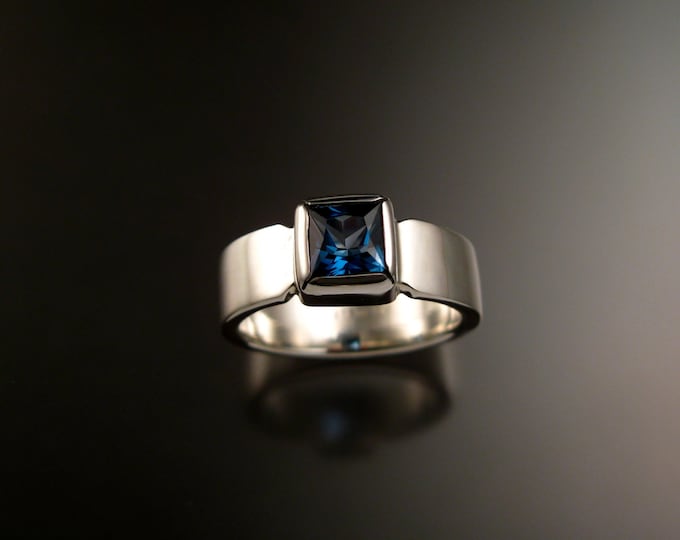 London Blue Topaz Ring Sterling silver ring Made to Order in your size square stone wide band Ring