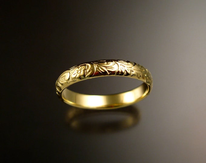 14k Green Gold 4mm Floral pattern Band wedding ring made to order in your size Victorian wedding band