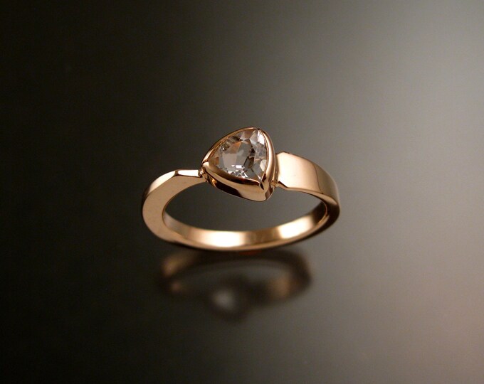 White Topaz triangle ring 14k Rose Gold bezel set Stone Asymmetrical setting made to order in your Size