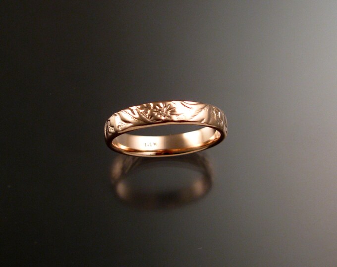 Rose Gold 3.6mm Vine and Flower pattern Band 14k wedding ring made to order in your size Victorian wedding band