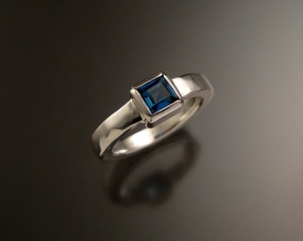 London Blue Topaz Ring Sterling silver Made to Order square stone square band Ring made to order in your size